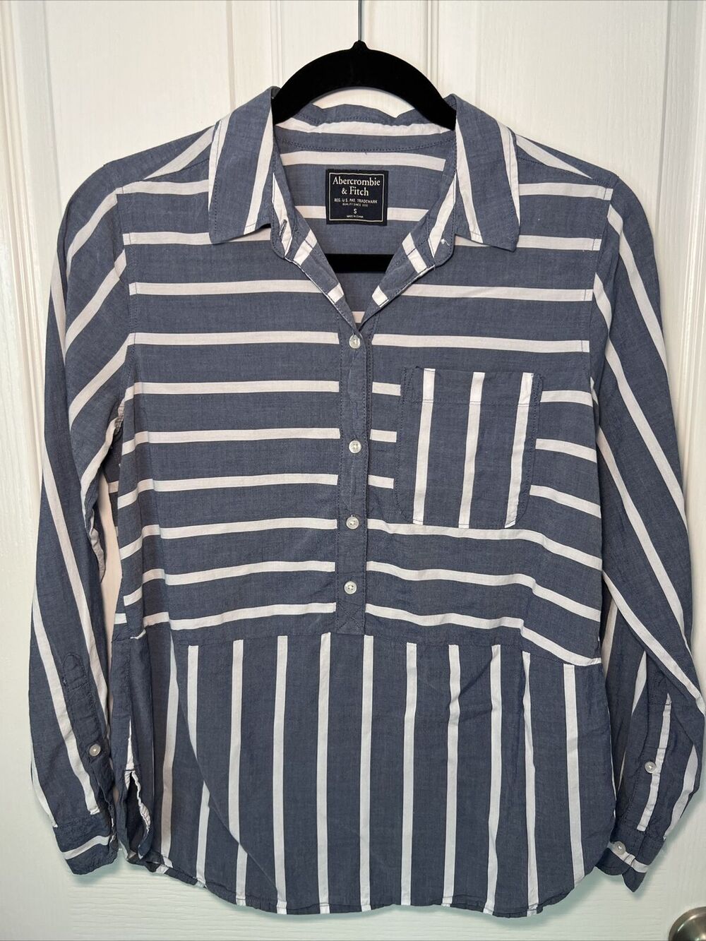 Abercrombie Fitch Stripe Popover Shirt Top Womens Small Blue White
